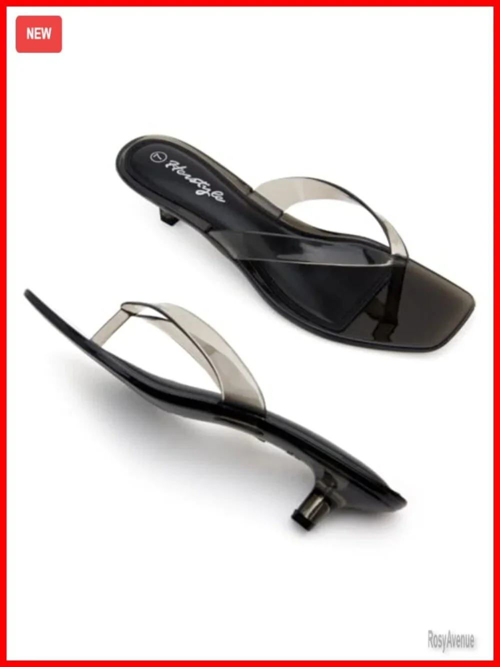 Kitten Heels Clear Jelly Slides Square Toe Thong Flip Flop Low Heel Slip-On